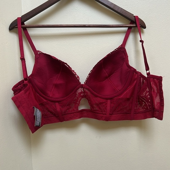 Victoria's Secret Red Plunge Lace Cutout Demi Very Sexy Red Longline Bra 34D - Picture 5 of 5